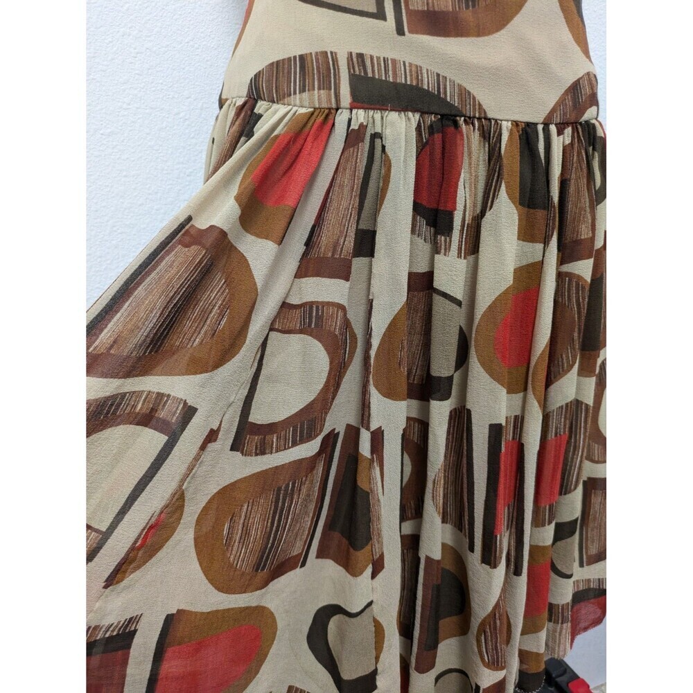 Kenneth Cole Beige Brown Red Polka Dot Silk Flare Skirt sz 12 Officewear Neutral - Picture 3 of 8